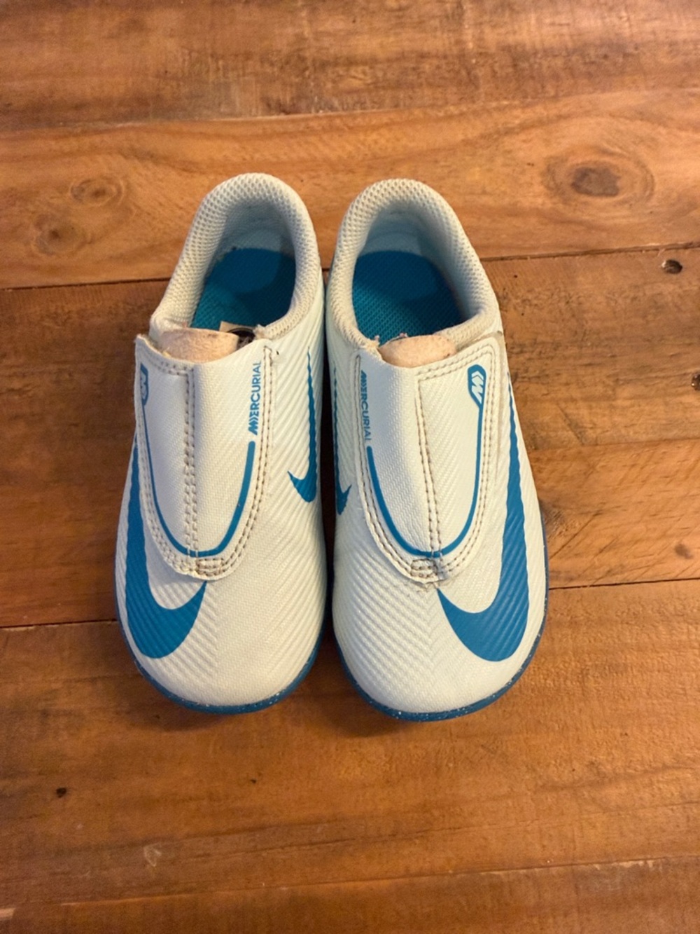 Nike Kids White & Blue Slip-On Turf Soccer Sneakers